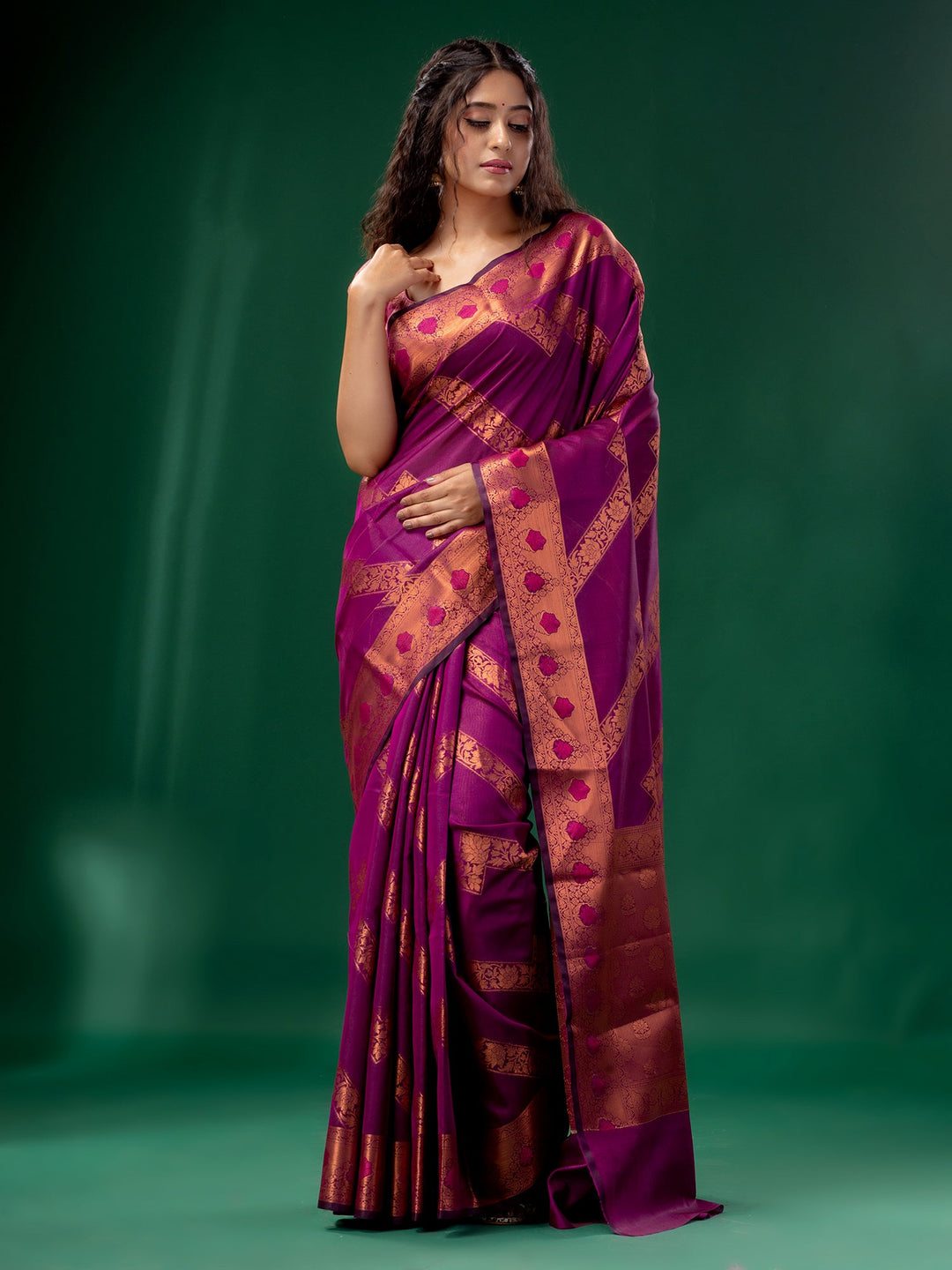 CHARUKRITI Magenta Cotton Silk Saree with Woven Design with Unstitched Blouse