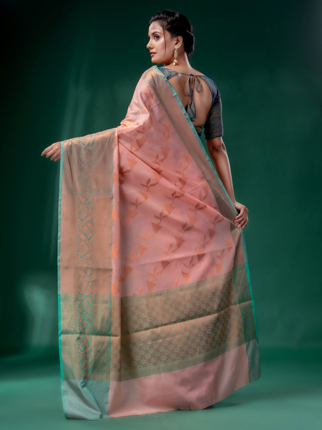 CHARUKRITI Pink Cotton Silk Saree with Woven Design with Unstitched Blouse