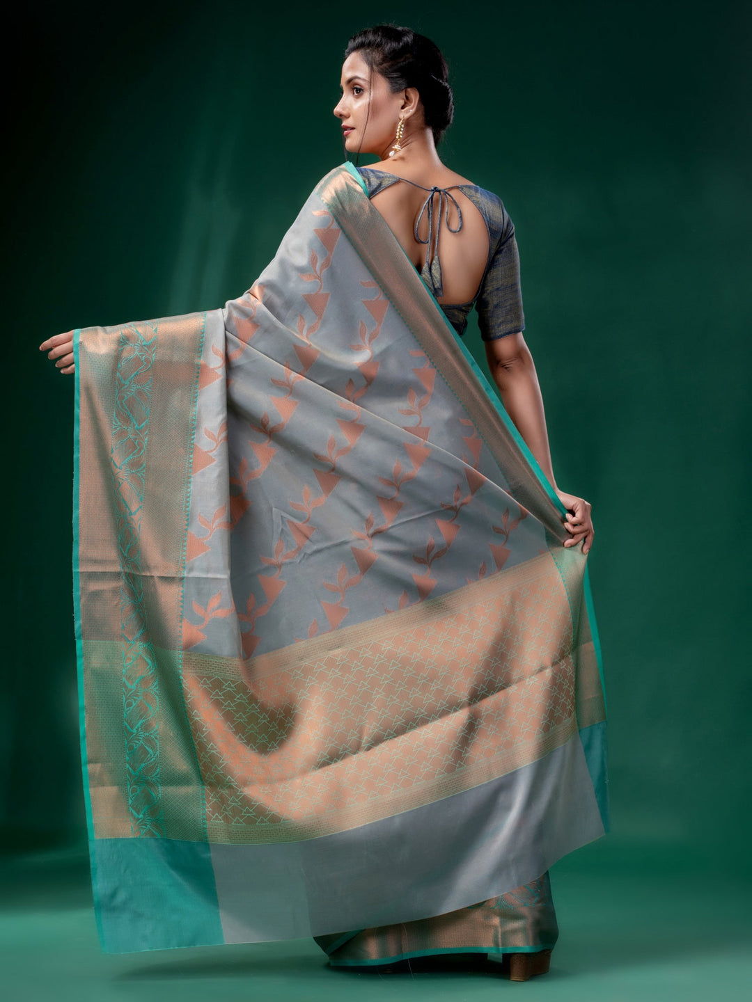 CHARUKRITI Grey Cotton Silk Saree with Woven Design with Unstitched Blouse