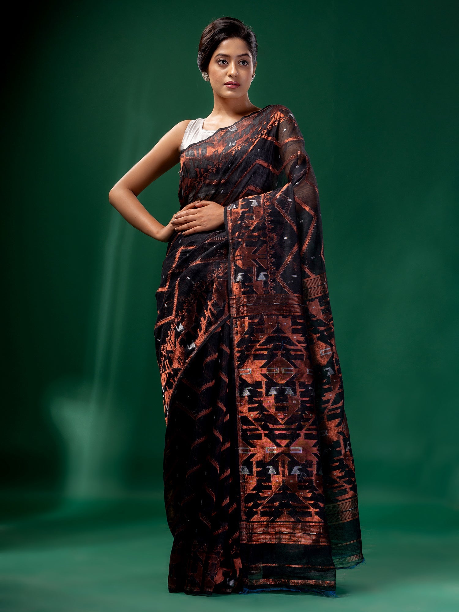 Buy VADTALWALA Self Design, Woven Jamdani Cotton Blend Black, Gold Sarees  Online @ Best Price In India | Flipkart.com