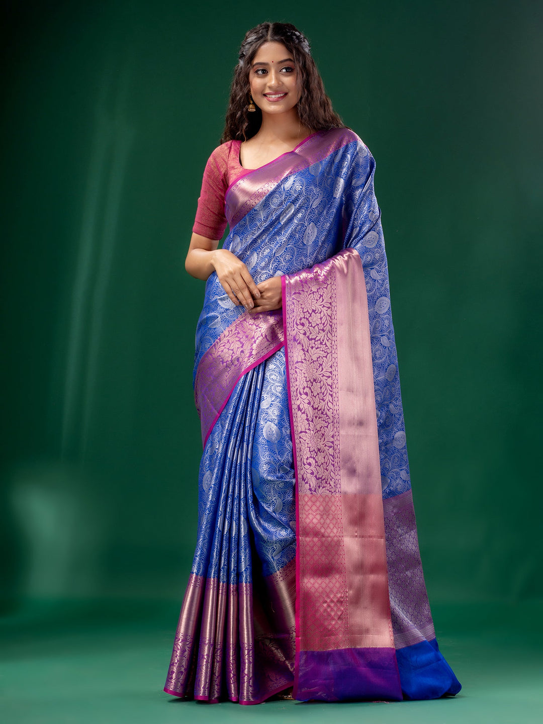 CHARUKRITI Blue Organza Saree with Woven Design with Unstitched Blouse