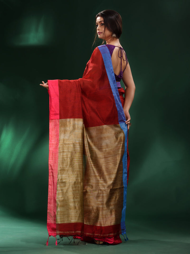 CHARUKRITI Red Cotton Soft Dual Border Saree with Unstitched Blouse