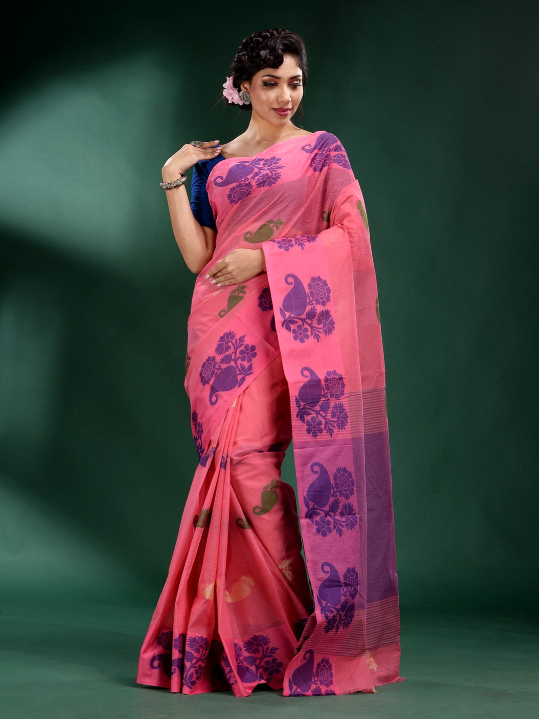 CHARUKRITI Light Pink Pure Cotton Handwoven Soft Saree
