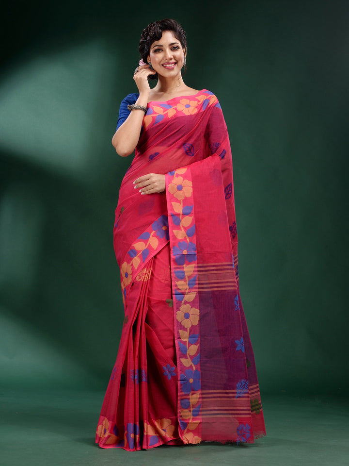 CHARUKRITI Fuchsia Pure Cotton Handwoven Soft Saree