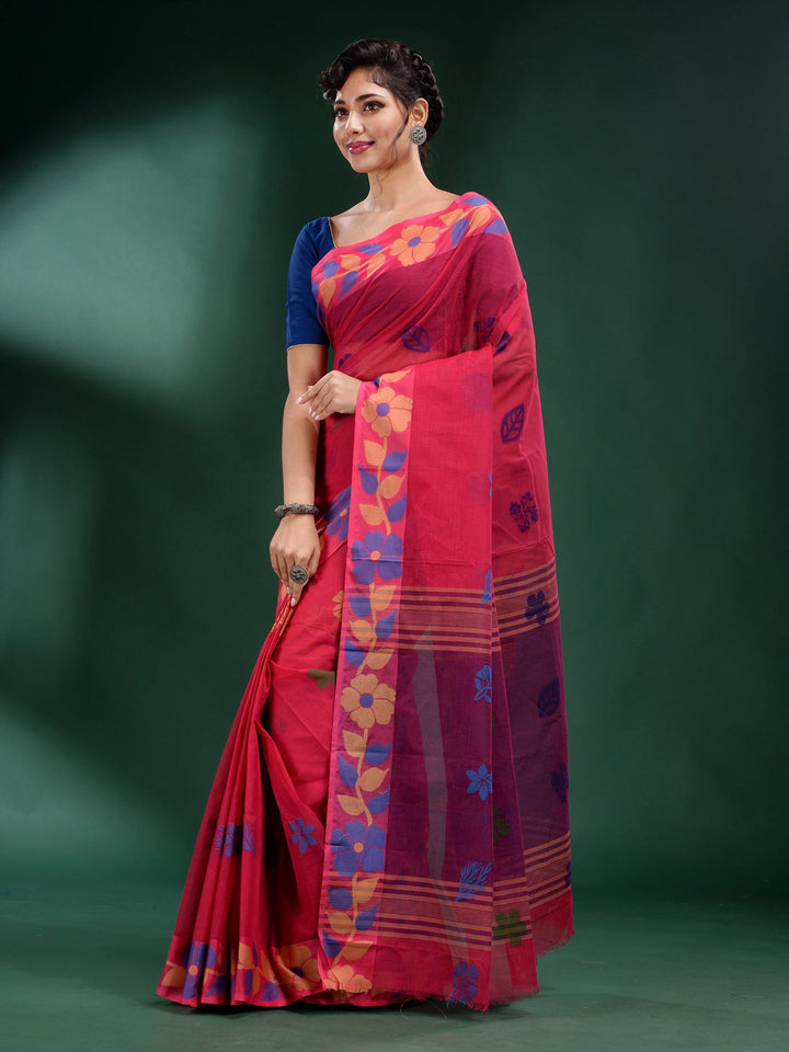 CHARUKRITI Fuchsia Pure Cotton Handwoven Soft Saree