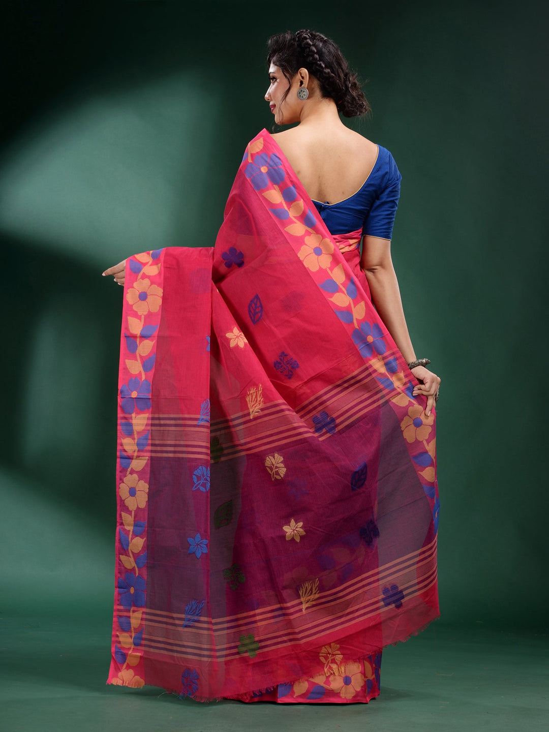 CHARUKRITI Fuchsia Pure Cotton Handwoven Soft Saree