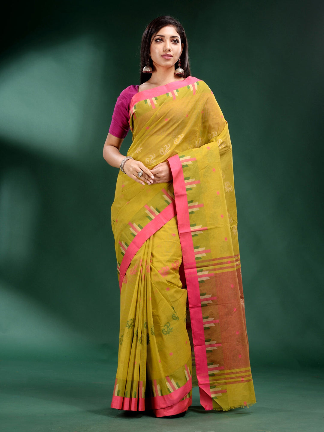 CHARUKRITI Yellow Pure Cotton Handwoven Soft Saree