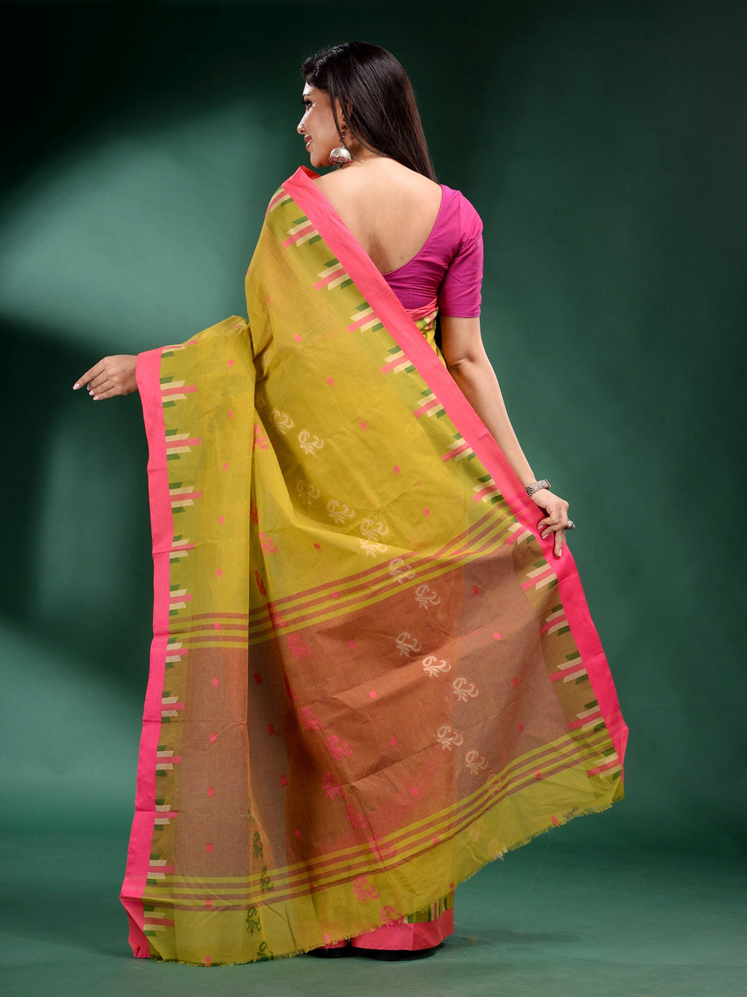 CHARUKRITI Yellow Pure Cotton Handwoven Soft Saree