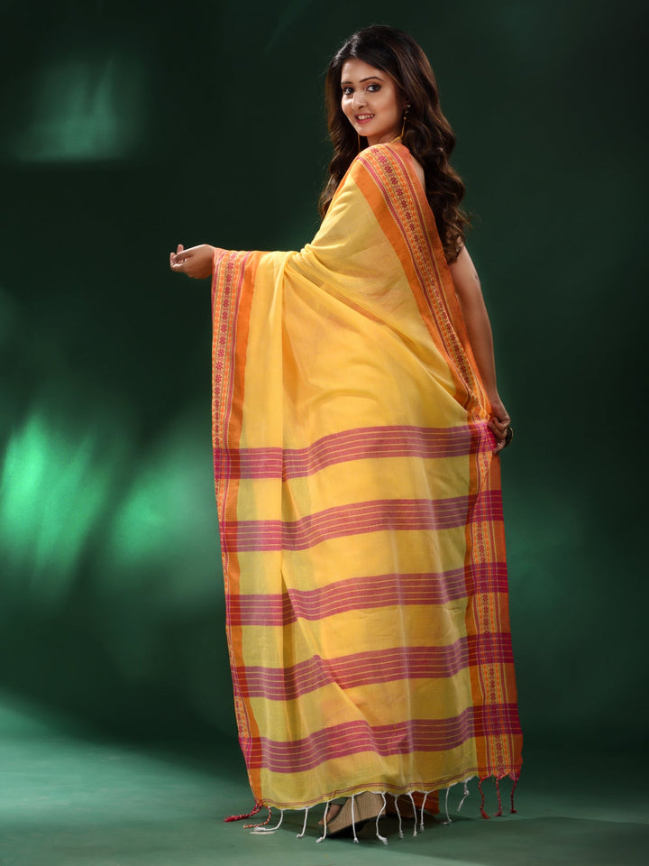 CHARUKRITI Yellow Cotton Soft Saree with Unstitched Blouse