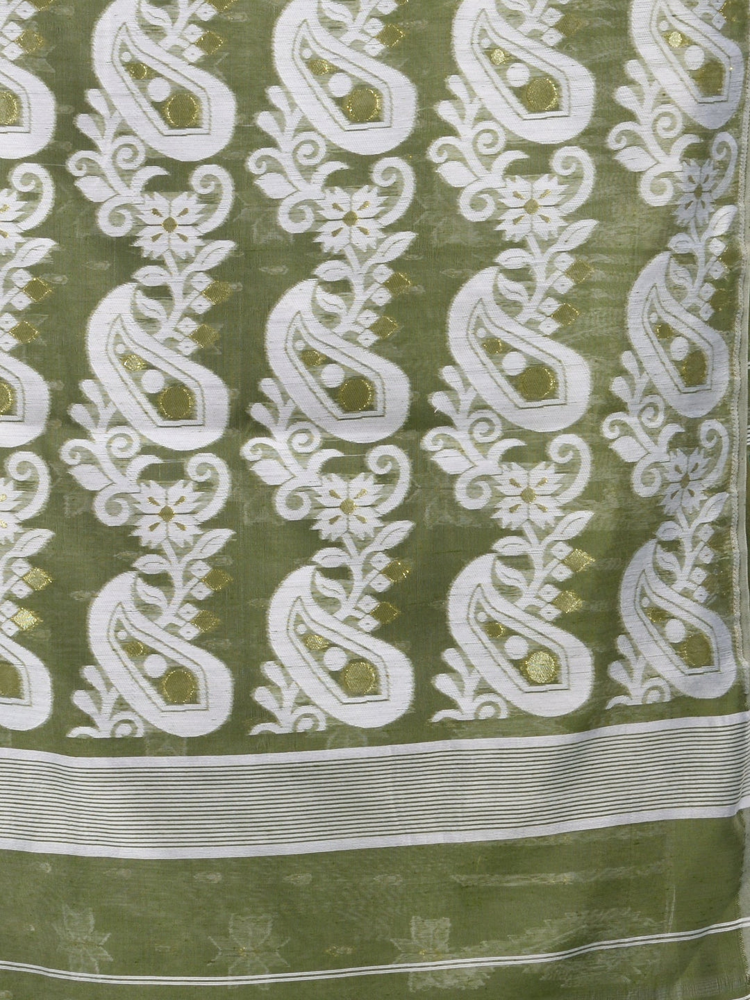 CHARUKRITI Sap Green Silk Cotton Handwoven Soft Jamdani Saree without Blouse