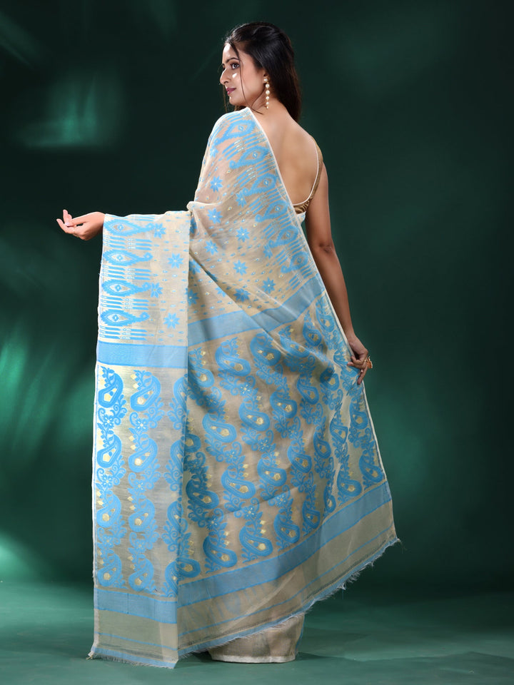 CHARUKRITI Beige Silk Cotton Handwoven Soft Jamdani Saree without Blouse