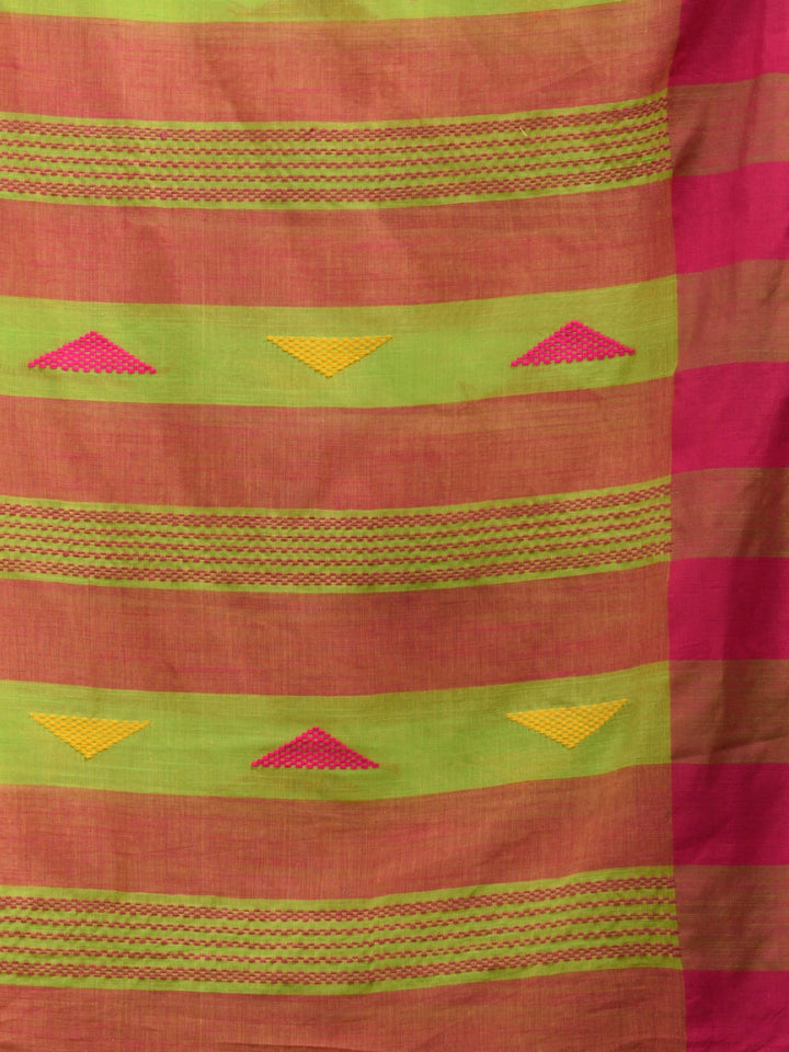 CHARUKRITI Green Handspun Cotton Handwoven Saree with Unstitched Blouse