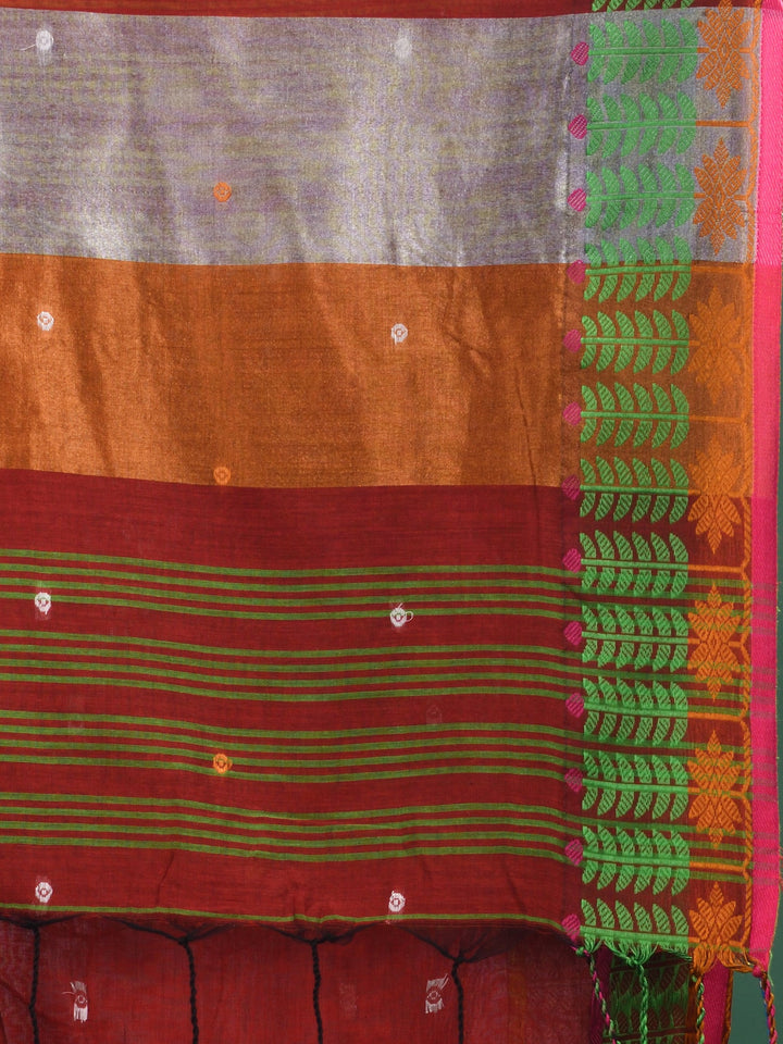 CHARUKRITI Red Handspun Cotton Soft Saree with Unstitched Blouse