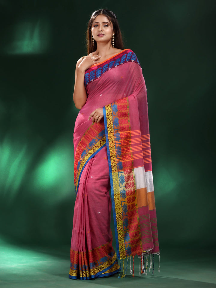 CHARUKRITI Fuchsia Handspun Cotton Soft Saree with Unstitched Blouse