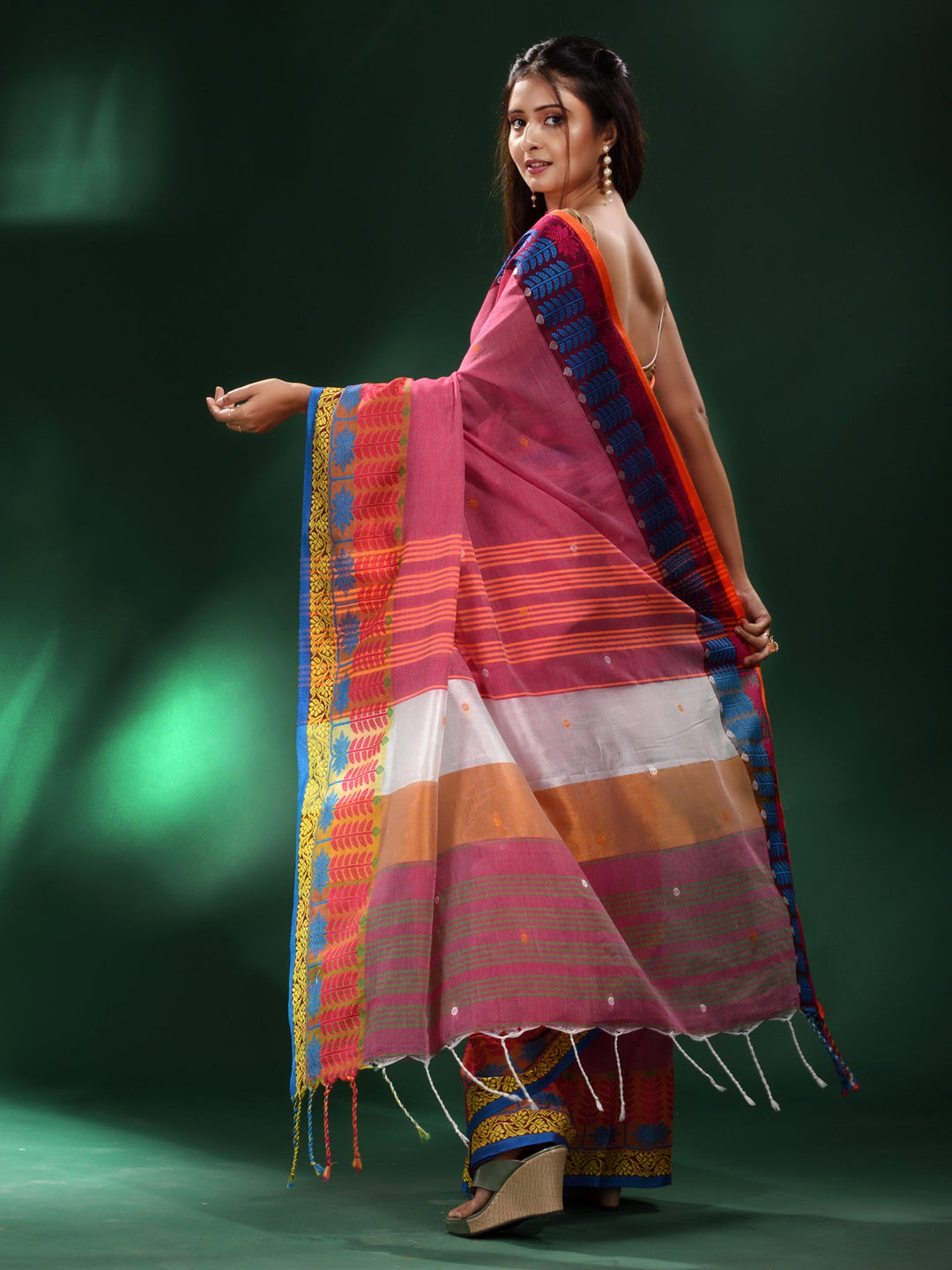 CHARUKRITI Fuchsia Handspun Cotton Soft Saree with Unstitched Blouse