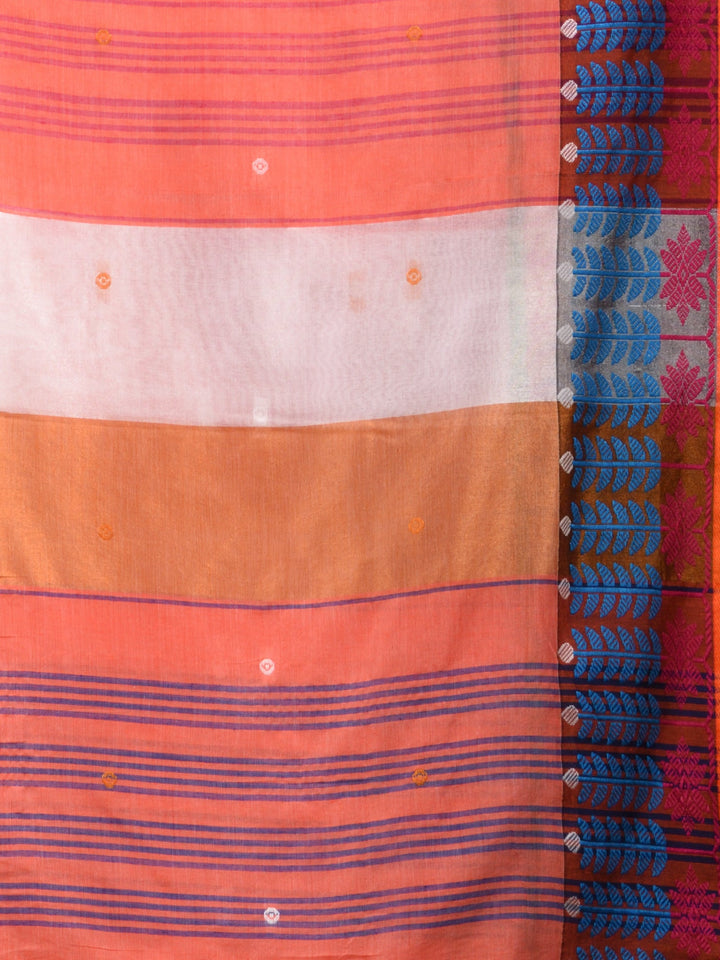 CHARUKRITI Orange Handspun Cotton Soft Saree with Unstitched Blouse