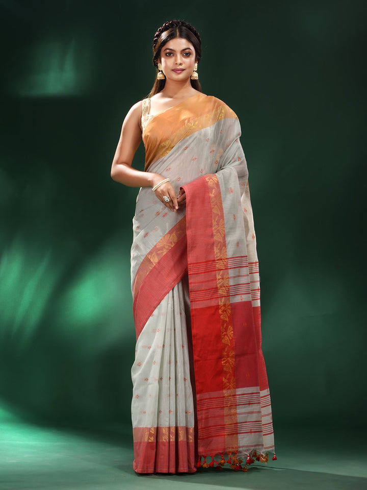 CHARUKRITI Multi-Color Handspun Cotton Handwoven Saree with Unstitched Blouse