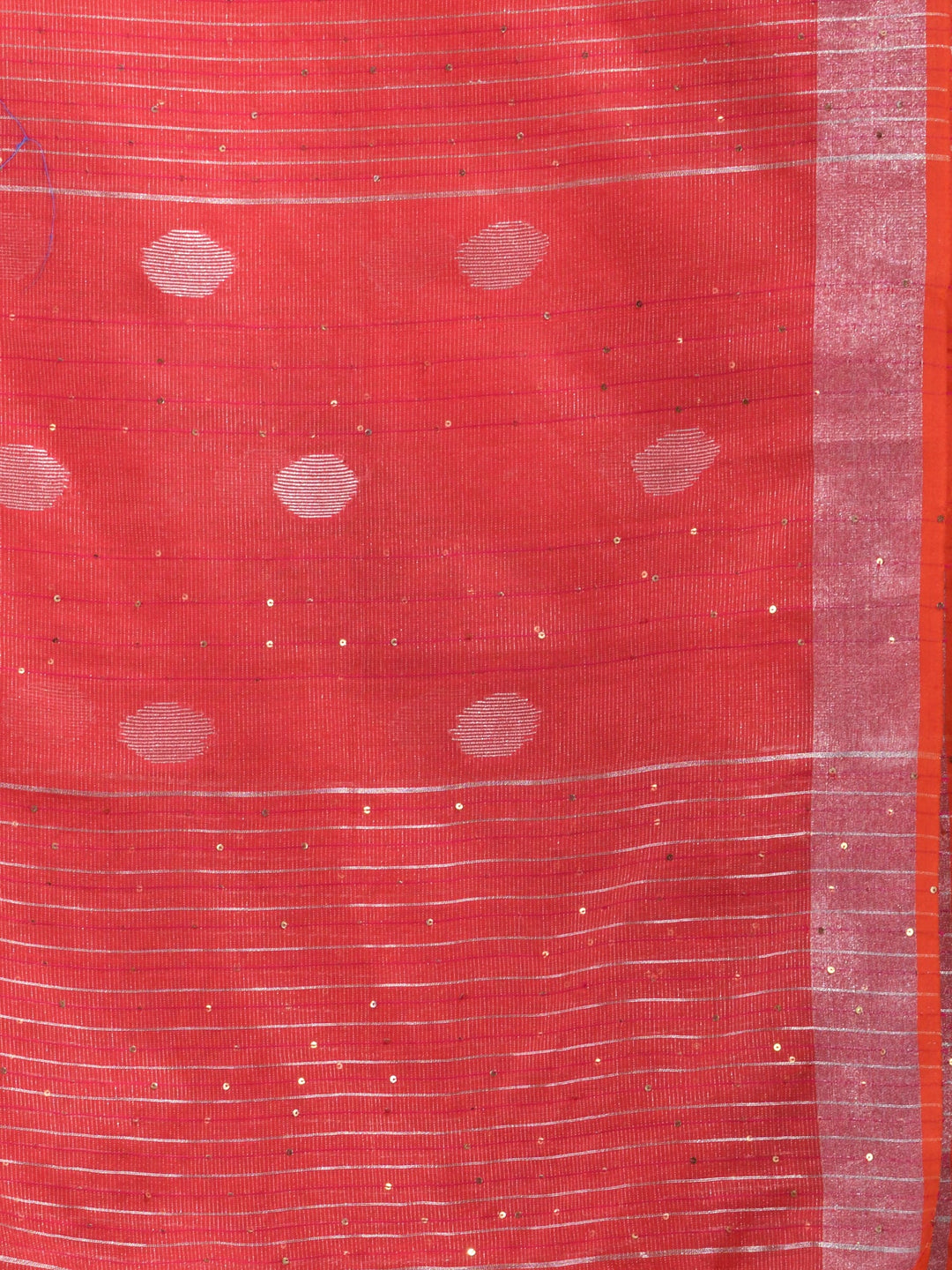 CHARUKRITI Red Blended Cotton Handwoven Saree with Unstitched Blouse