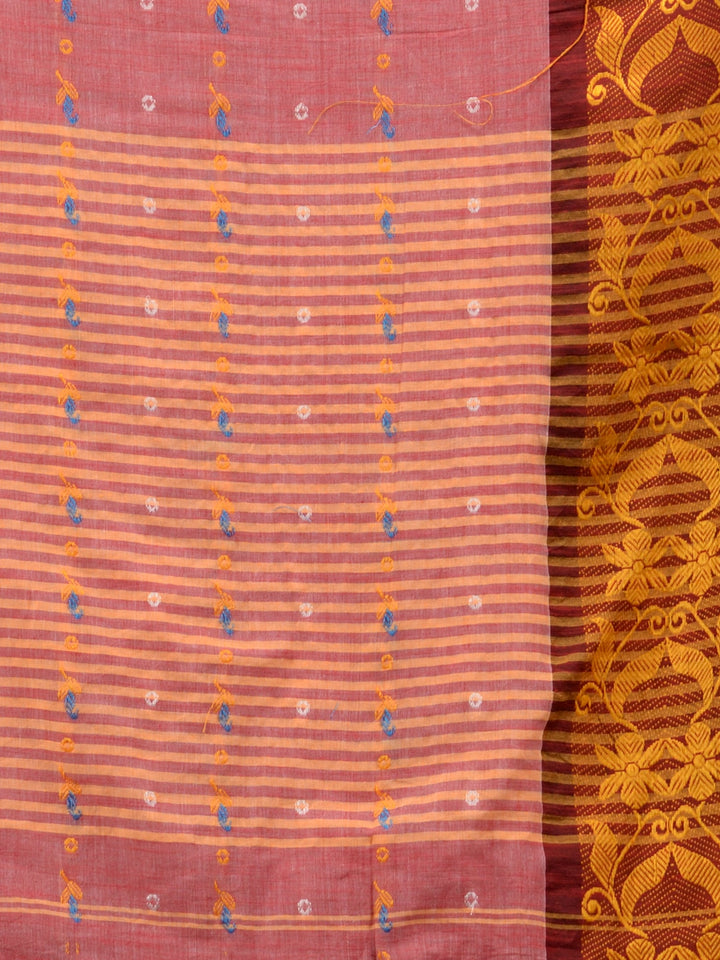 CHARUKRITI Light Coral Red Khadi Handwoven Soft Saree with Unstitched Blouse
