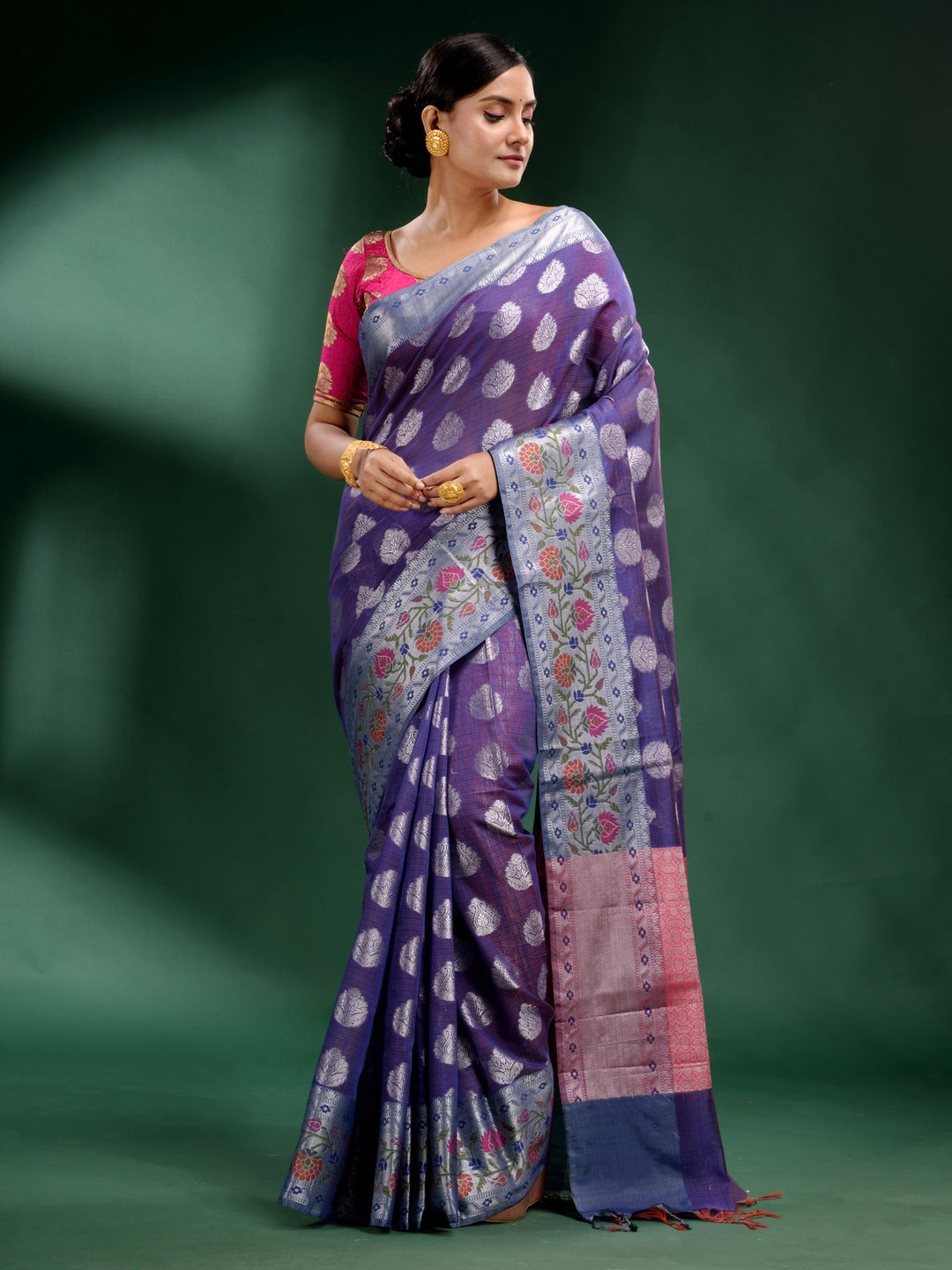CHARUKRITI Violet Pure Silk Handwoven Soft Saree with Unstitched Blouse