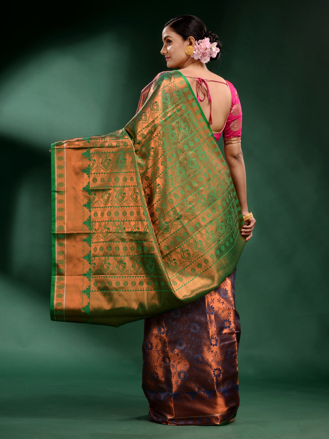 CHARUKRITI Copper Pure Silk Handwoven Soft Saree with Unstitched Blouse