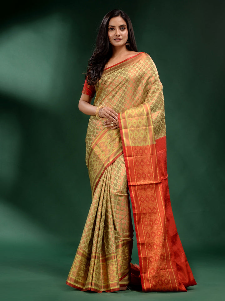 CHARUKRITI Lime Green Pure Silk Handwoven Soft Saree with Unstitched Blouse