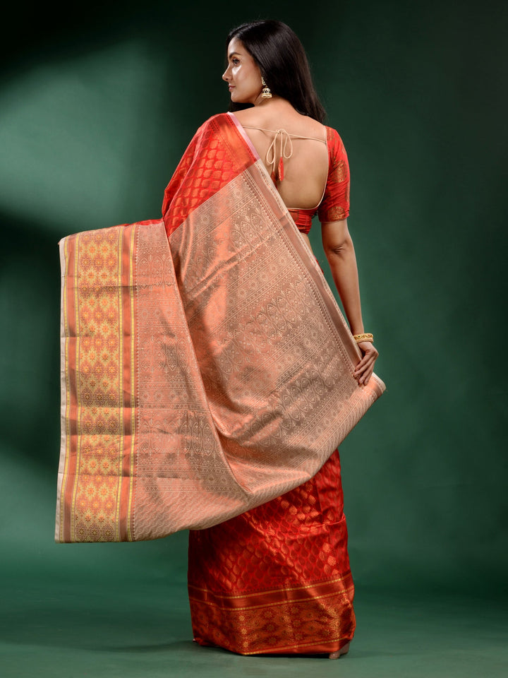 CHARUKRITI Red Pure Silk Handwoven Soft Saree with Unstitched Blouse