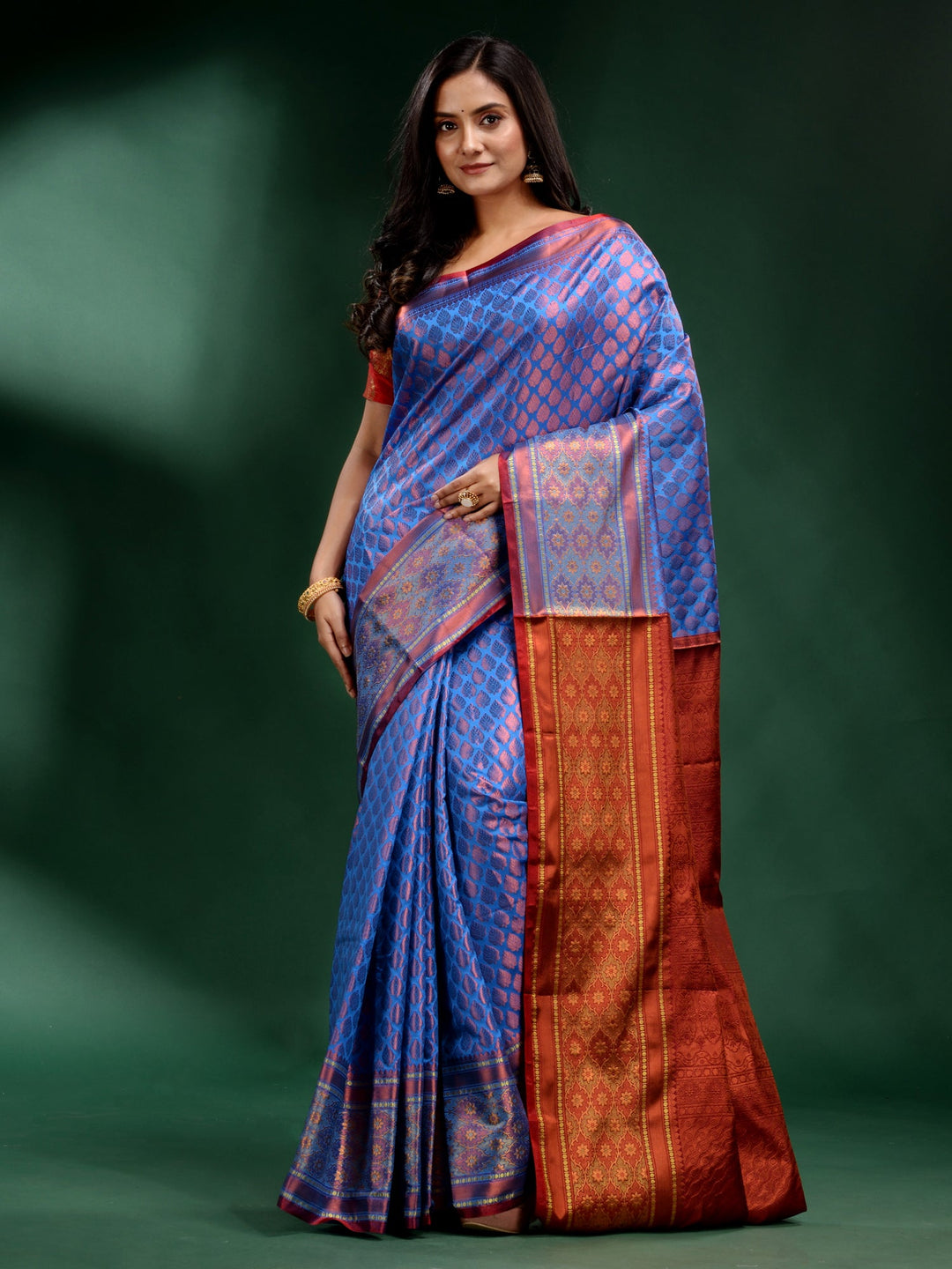 CHARUKRITI Blue Pure Silk Handwoven Soft Saree with Unstitched Blouse