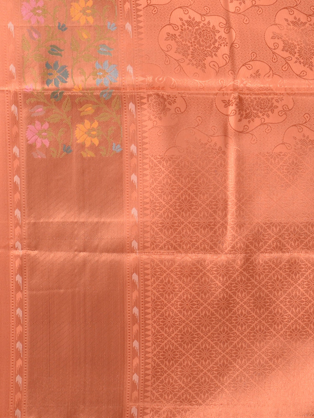 CHARUKRITI Peach Pure Silk Handwoven Soft Saree with Unstitched Blouse