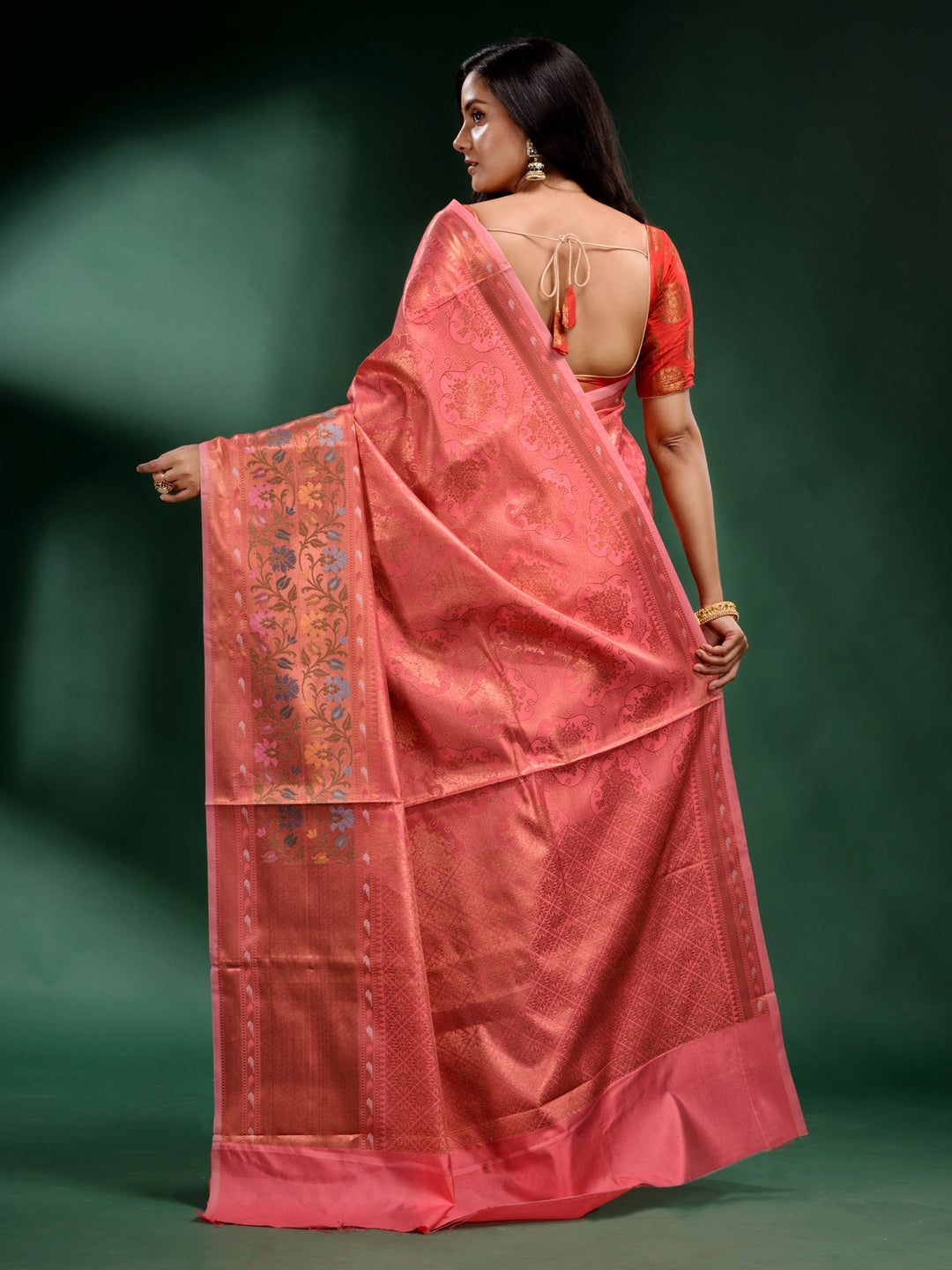 CHARUKRITI Pink Pure Silk Handwoven Soft Saree with Unstitched Blouse