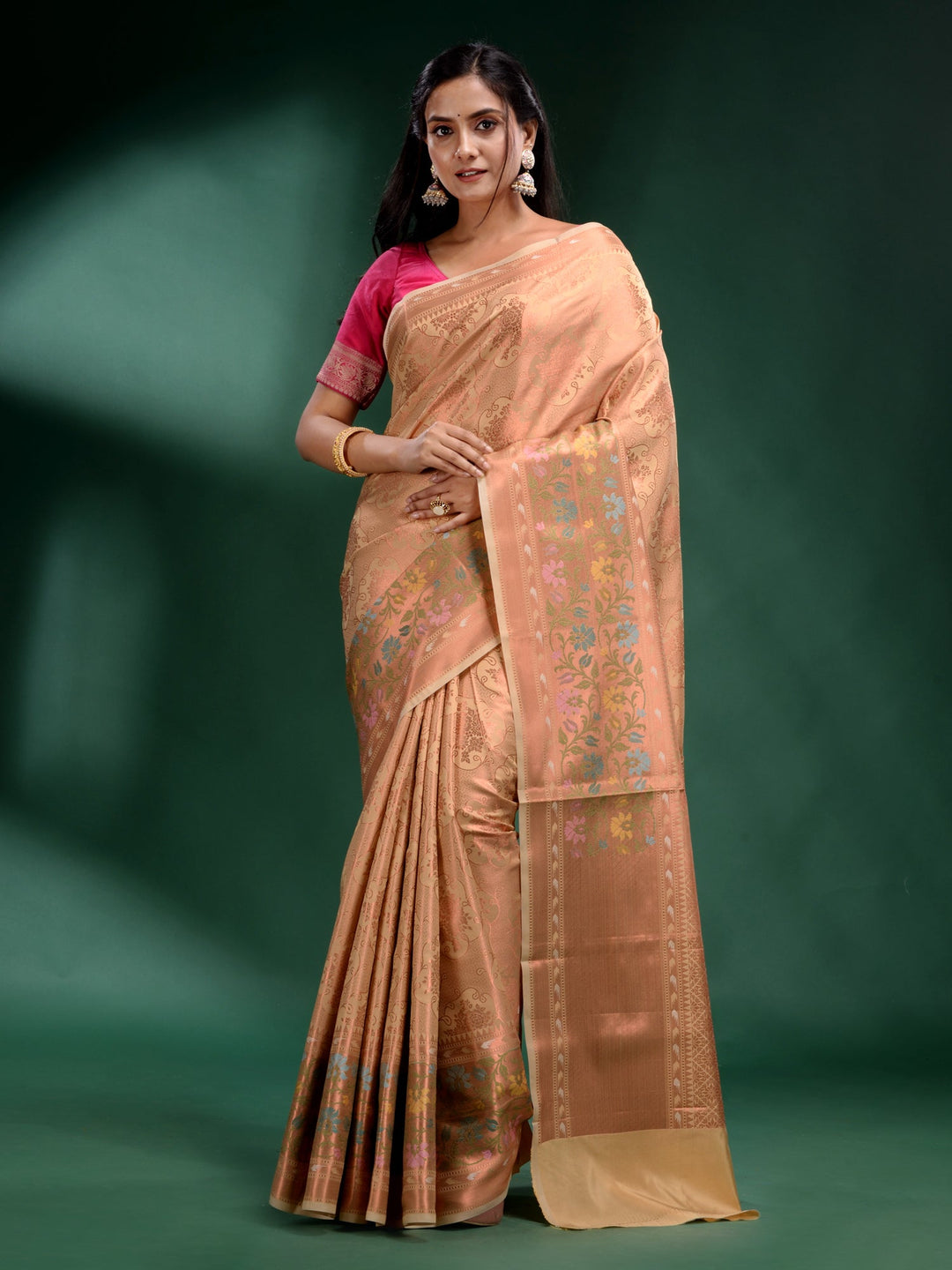 CHARUKRITI Off White Pure Silk Handwoven Soft Saree with Unstitched Blouse