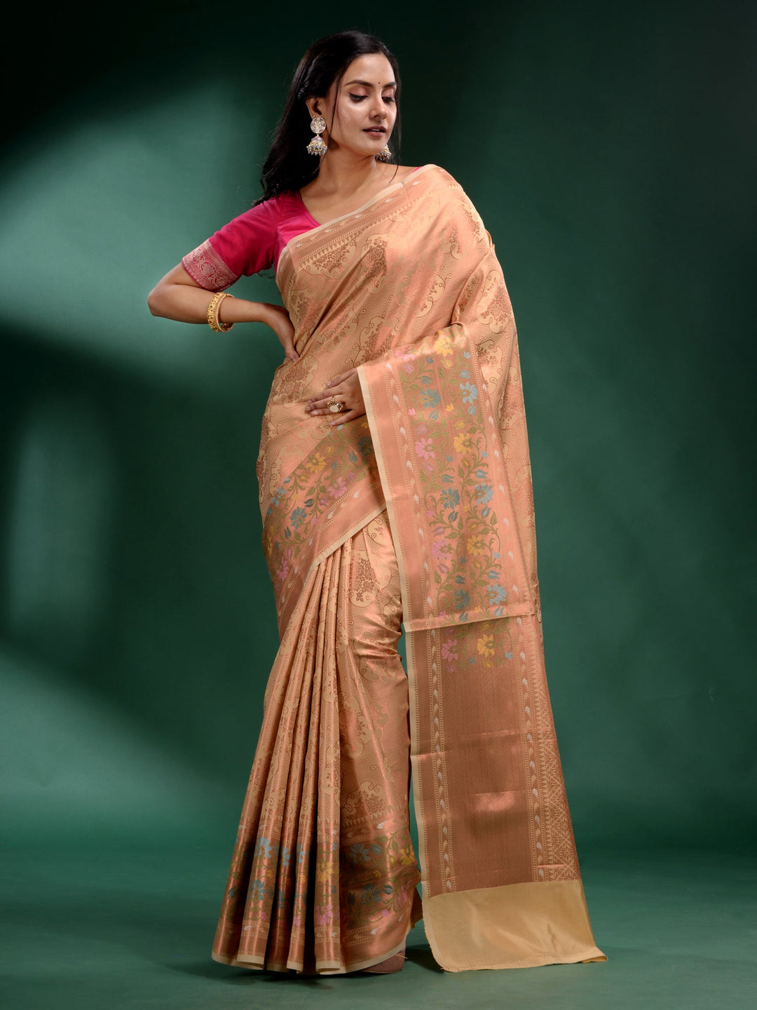 CHARUKRITI Off White Pure Silk Handwoven Soft Saree with Unstitched Blouse