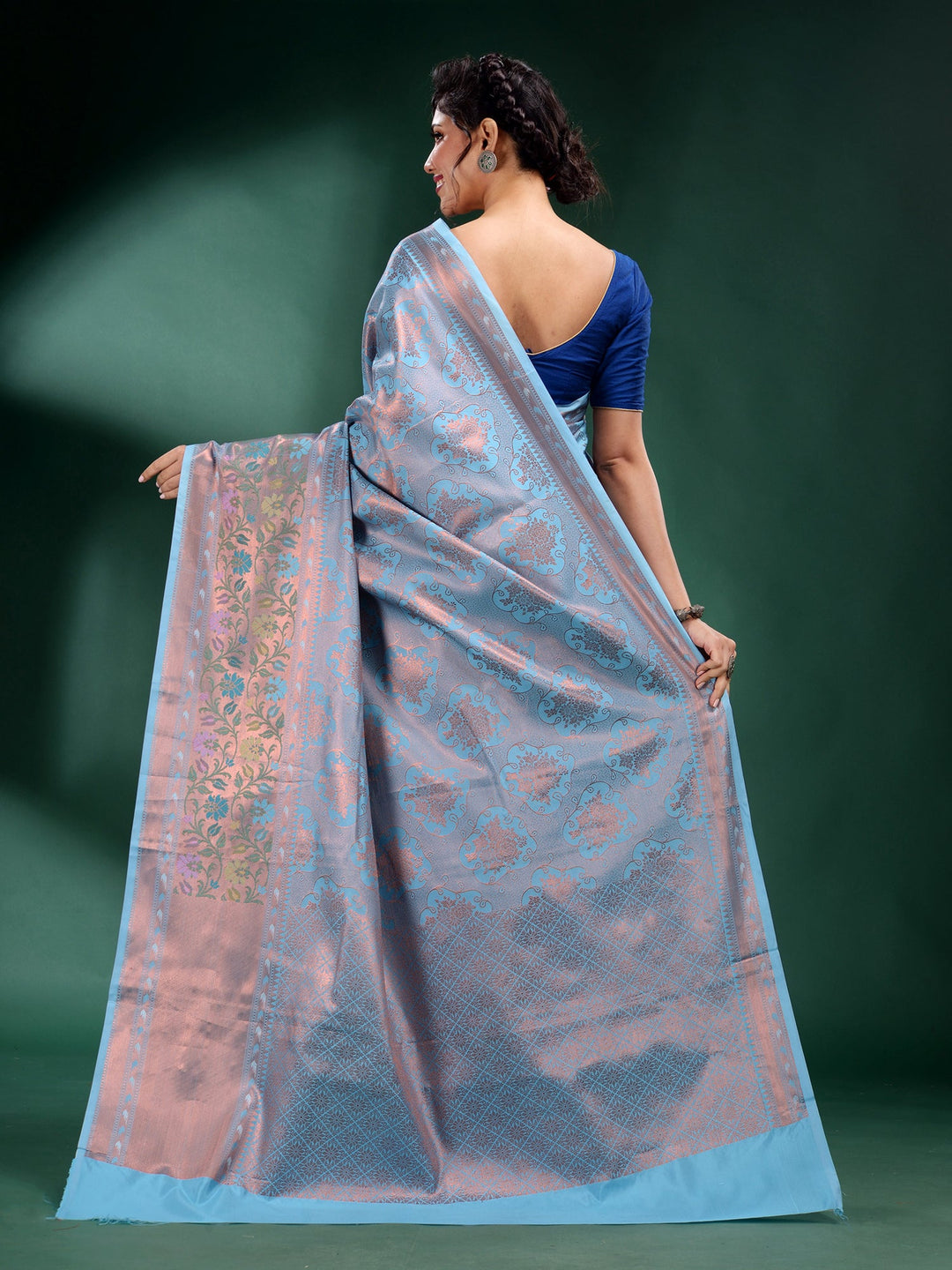 CHARUKRITI Sky Blue Pure Silk Handwoven Soft Saree with Unstitched Blouse