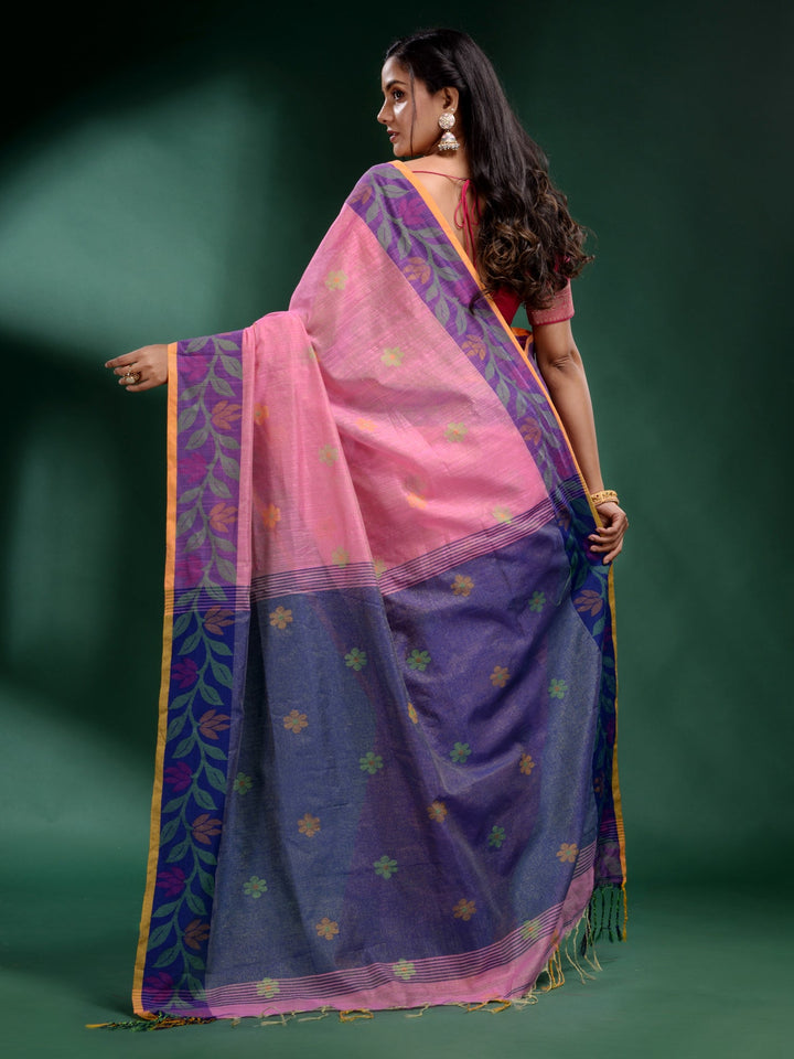 CHARUKRITI Pink Tissue Handwoven Soft Saree with Unstitched Blouse
