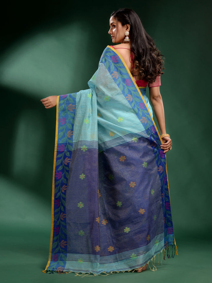 CHARUKRITI Sky Blue Tissue Handwoven Soft Saree with Unstitched Blouse