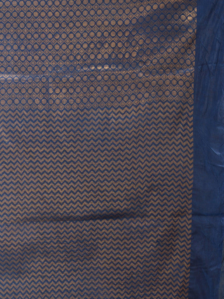 CHARUKRITI Blue Blended Silk Textured Handwoven Saree with Unstitched Blouse Piece