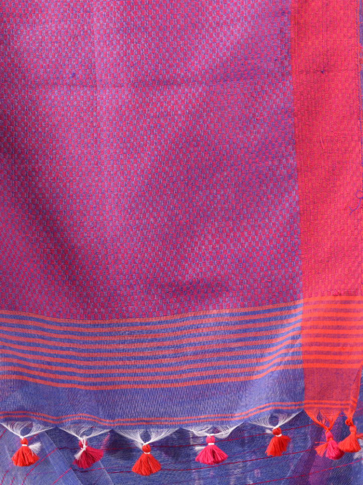 CHARUKRITI Cobalt Blue Cotton Silk Textured Handwoven Saree with Unstitched Blouse Piece