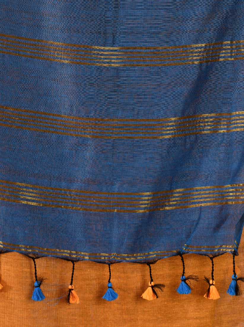 CHARUKRITI Mustard Cotton Handwoven Saree With Zari In Pallu Unstitched Blouse Piece