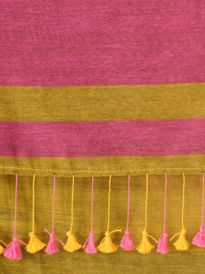 CHARUKRITI Mustard Cotton Textured Handwoven Saree with Unstitched Blouse Piece