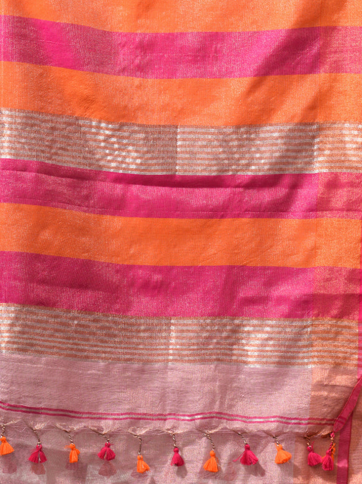CHARUKRITI Mauve Tissue Handwoven Saree with Unstitched Blouse Piece