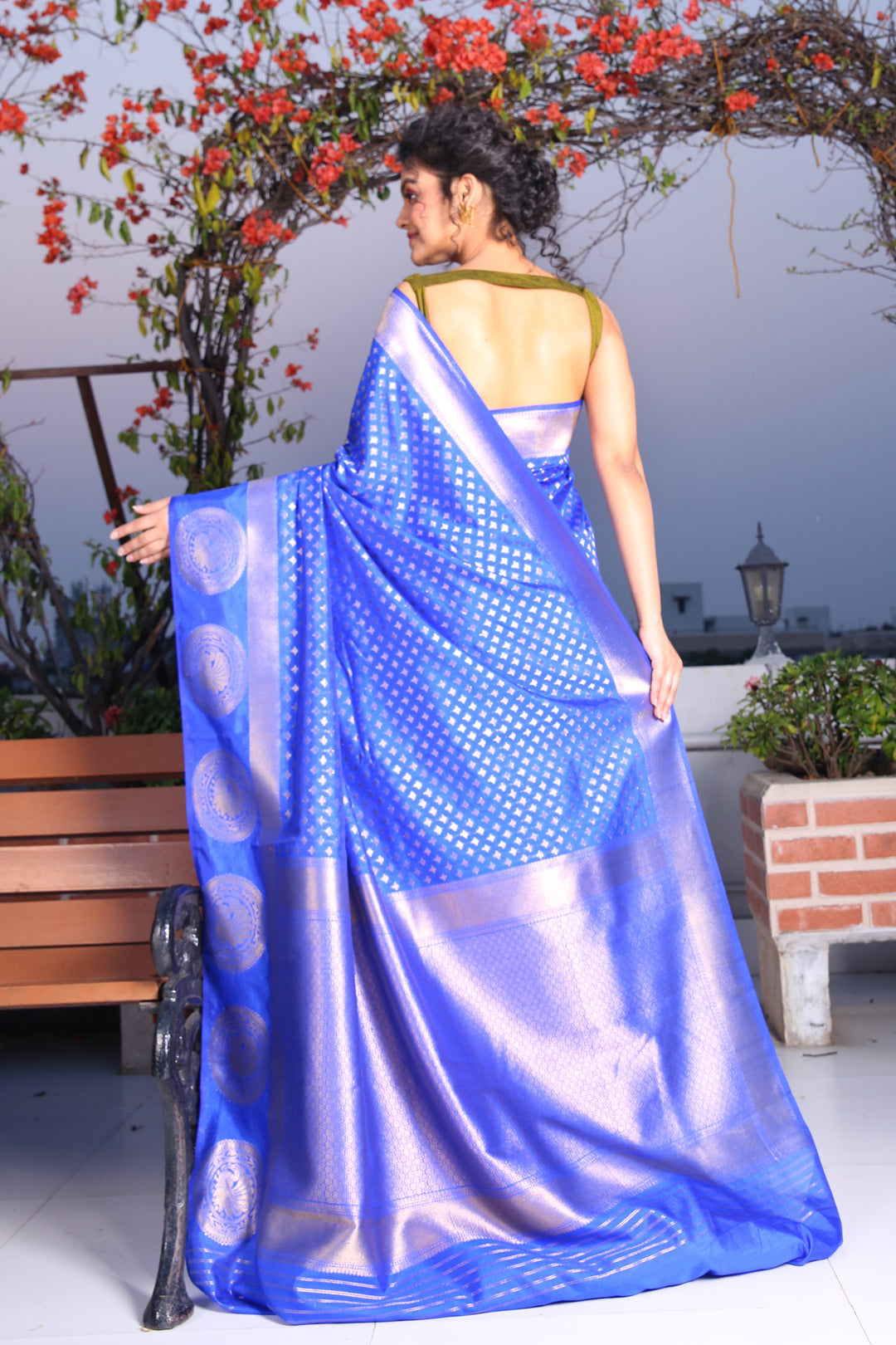 CHARUKRITI Cobalt Blue Brocade Silk Saree with Traditional Motif and Unstitched Blouse