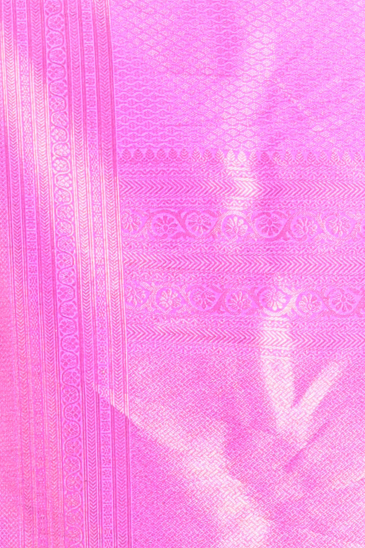 CHARUKRITI Pink Brocade Silk Saree with Zari Weaving and Unstitched Blouse