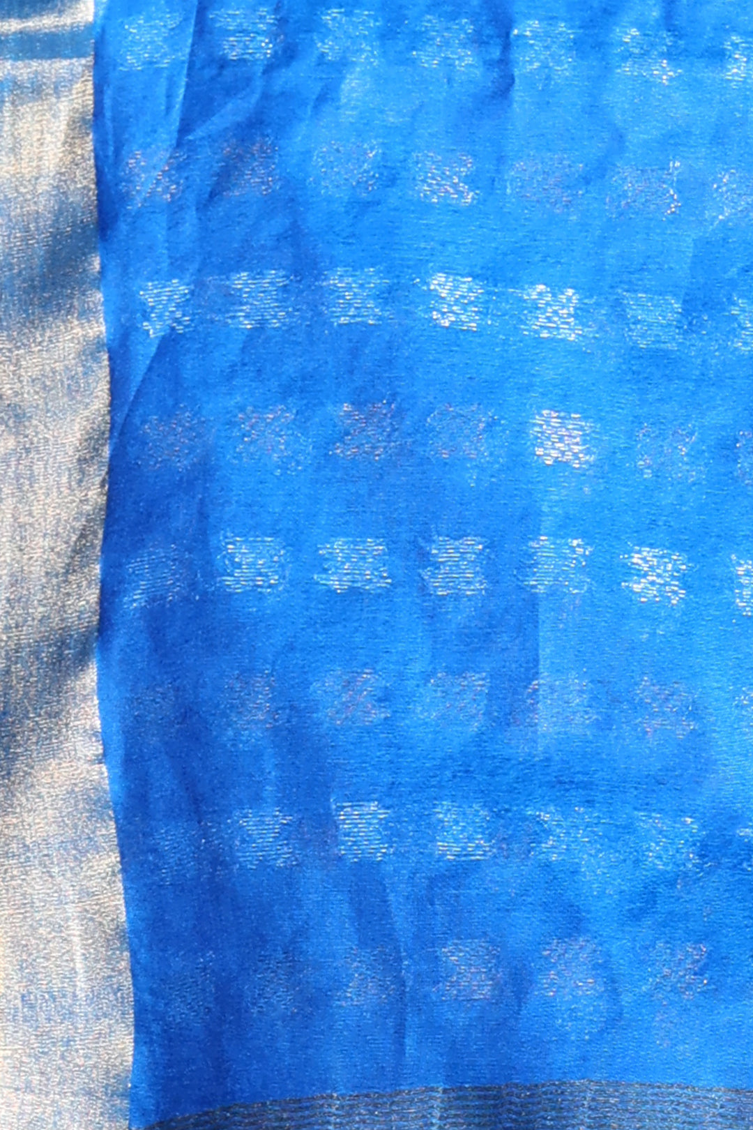 CHARUKRITI Blue Blended Cotton Saree with Unstitched Blouse