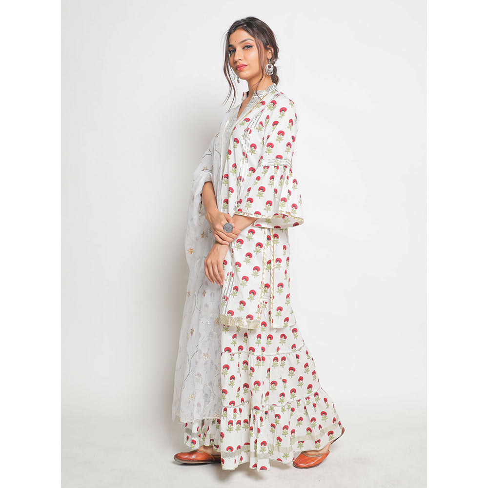 Maison Shefali Gainda Phool Print On Print Sharara (Set of 3)