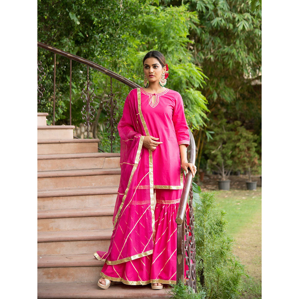 Maison Shefali Sindoori Gota Work Kurti with Sharara and Dupatta (Set of 3)