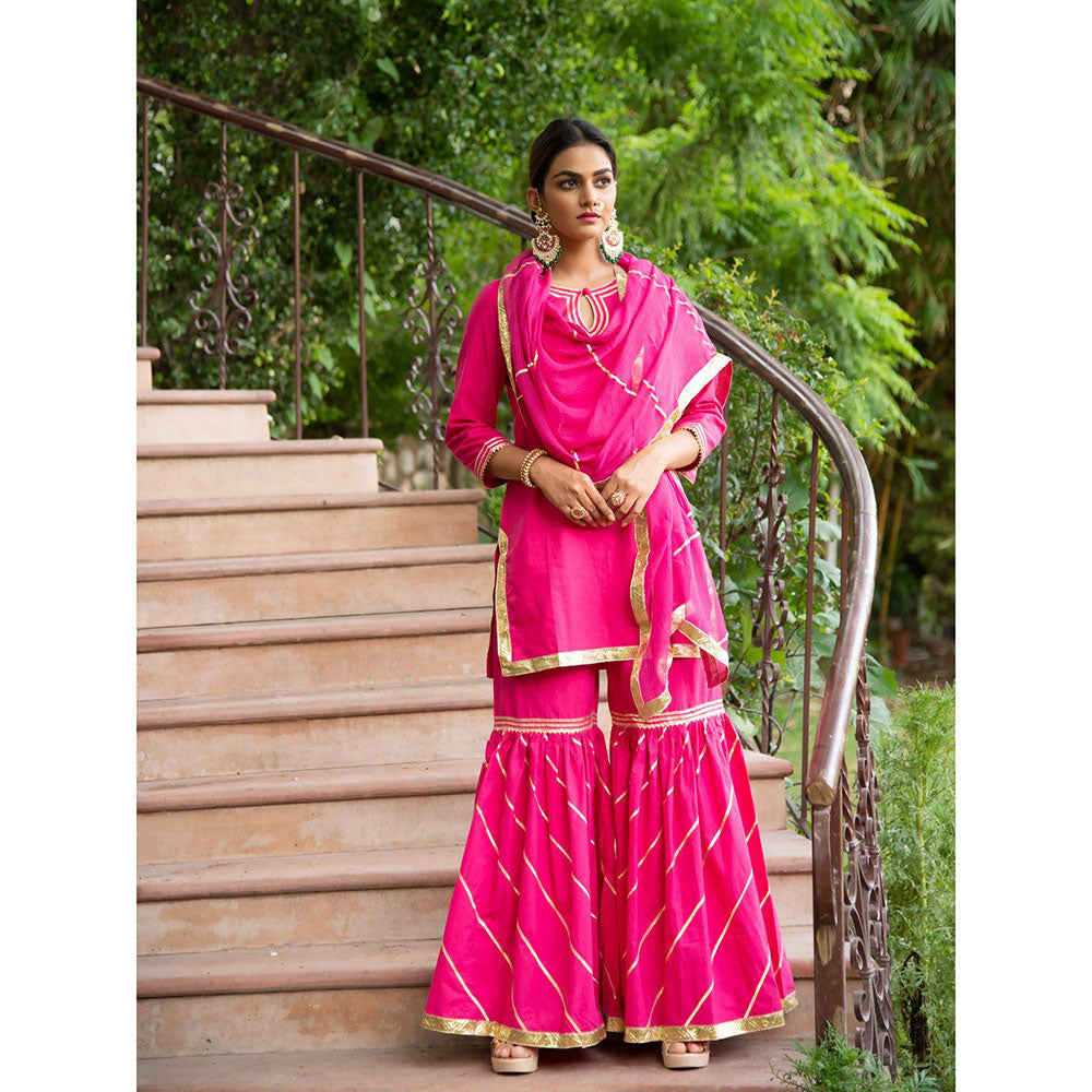 Maison Shefali Sindoori Gota Work Kurti with Sharara and Dupatta (Set of 3)