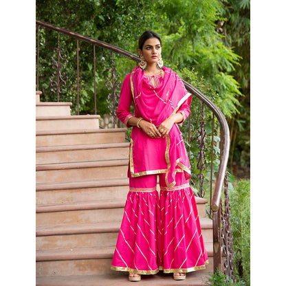 Maison Shefali Sindoori Gota Work Kurti with Sharara and Dupatta (Set of 3)