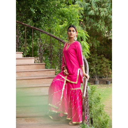 Maison Shefali Sindoori Gota Work Kurti with Sharara and Dupatta (Set of 3)