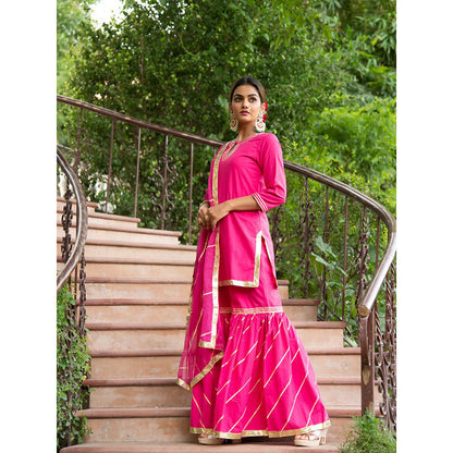 Maison Shefali Sindoori Gota Work Kurti with Sharara and Dupatta (Set of 3)
