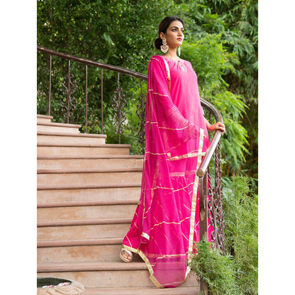 Maison Shefali Sindoori Gota Work Kurti with Sharara and Dupatta (Set of 3)